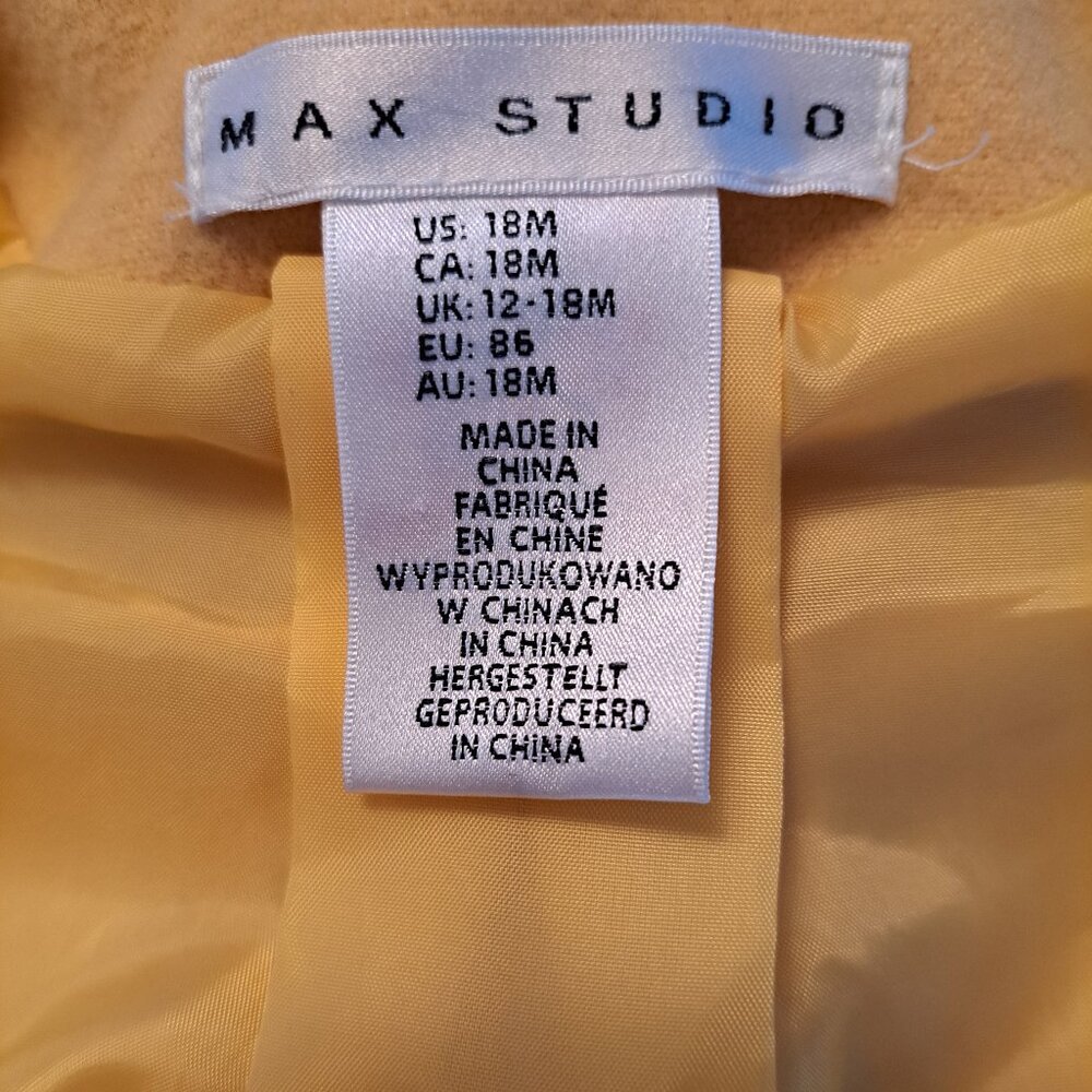 Max Studio Girl's Mustard Yellow Double-Breasted Pea Coat W/Bow Accents 18M - Picture 6 of 8